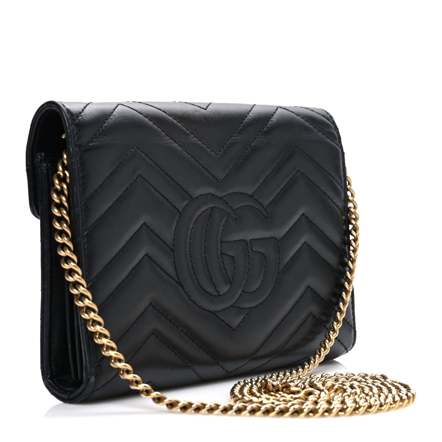 Gucci Calfskin Matelasse GG Marmont Chain Wallet Black 2 of 9