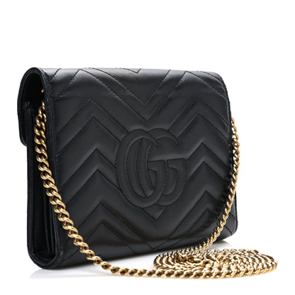 Gucci Calfskin Matelasse GG Marmont Chain Wallet Black 2 of 9