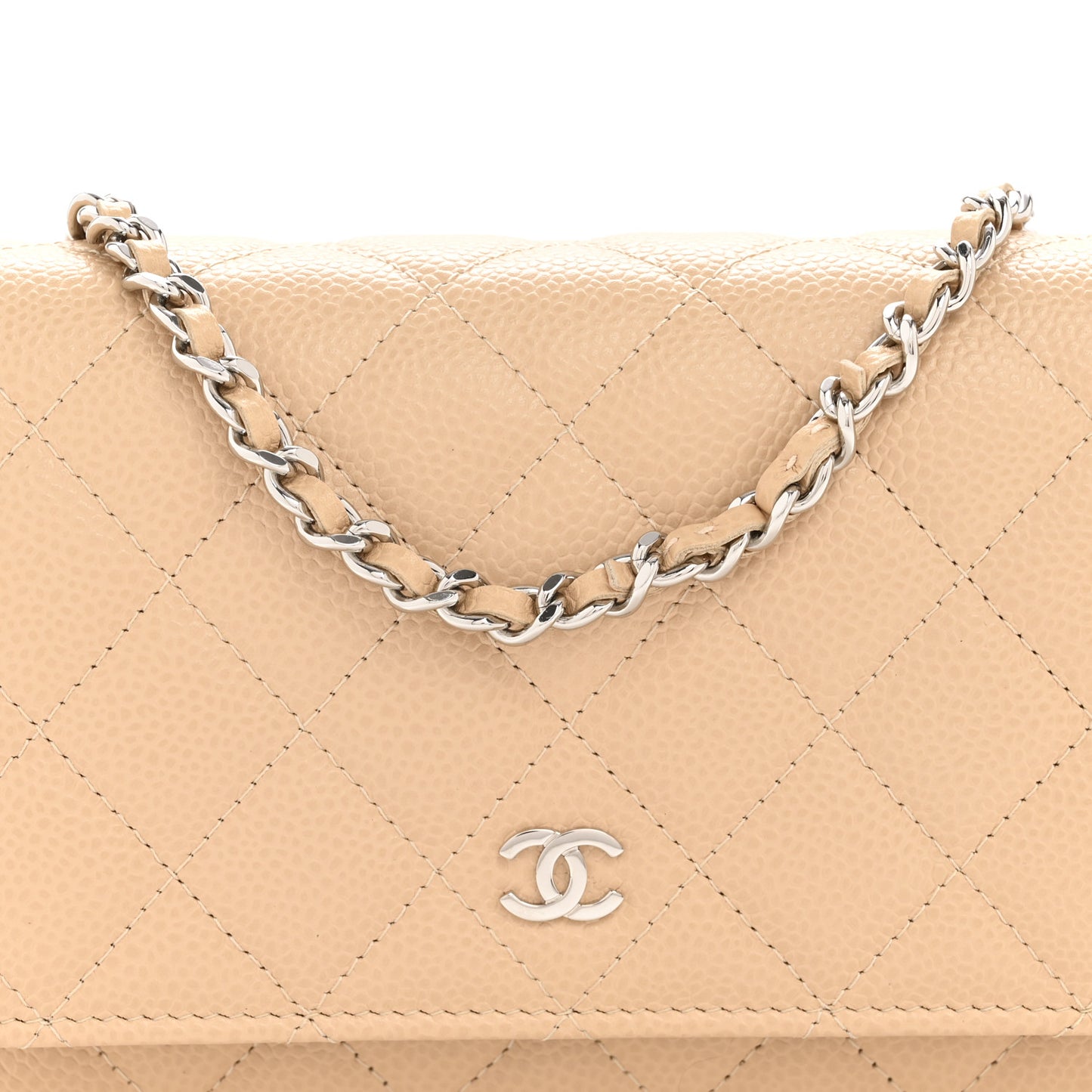 Caviar Quilted Wallet on Chain WOC Beige