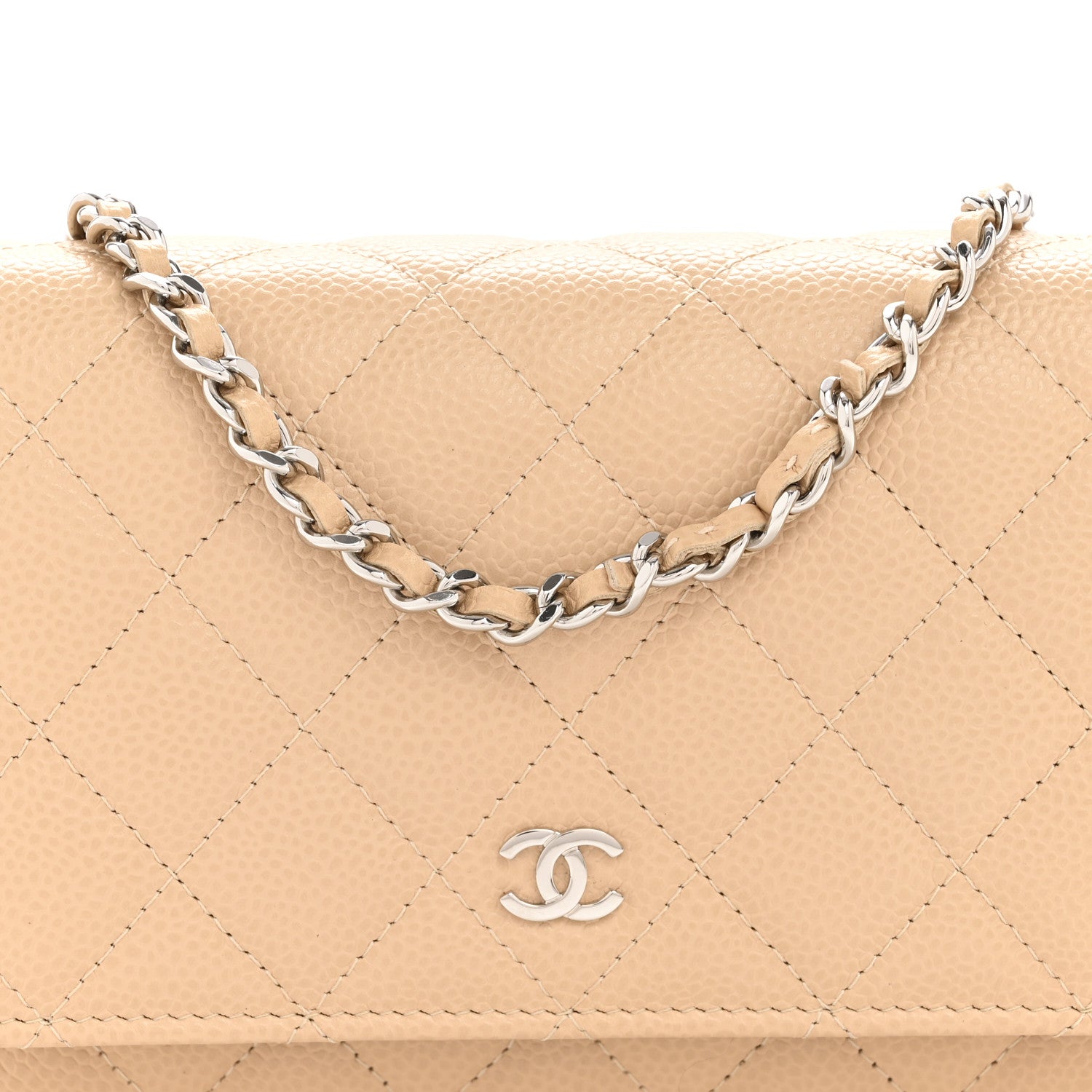 Chanel Caviar Quilted Wallet on Chain WOC Beige 9 of 12