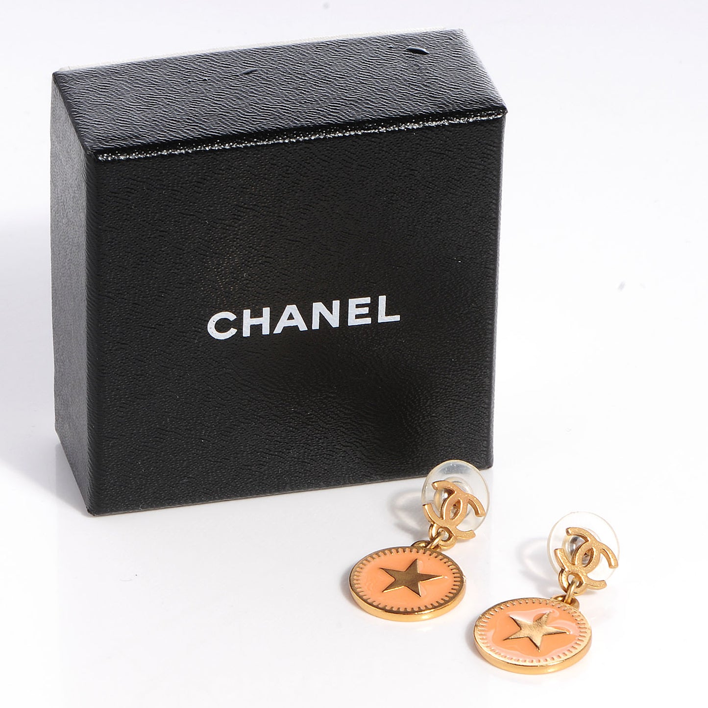 Enamel CC Star Drop Earrings Gold Peach
