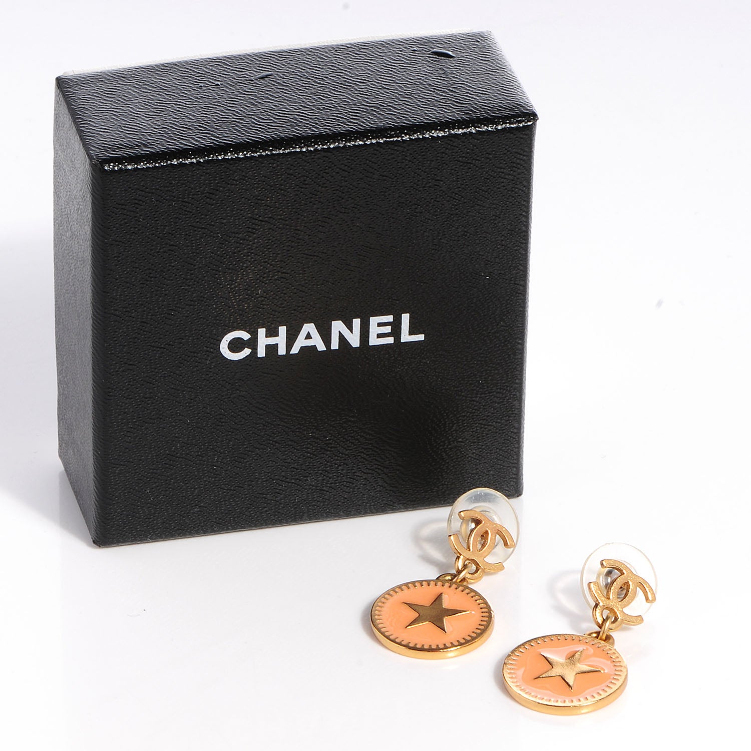 Chanel Enamel CC Star Drop Earrings Gold Peach 5 of 5