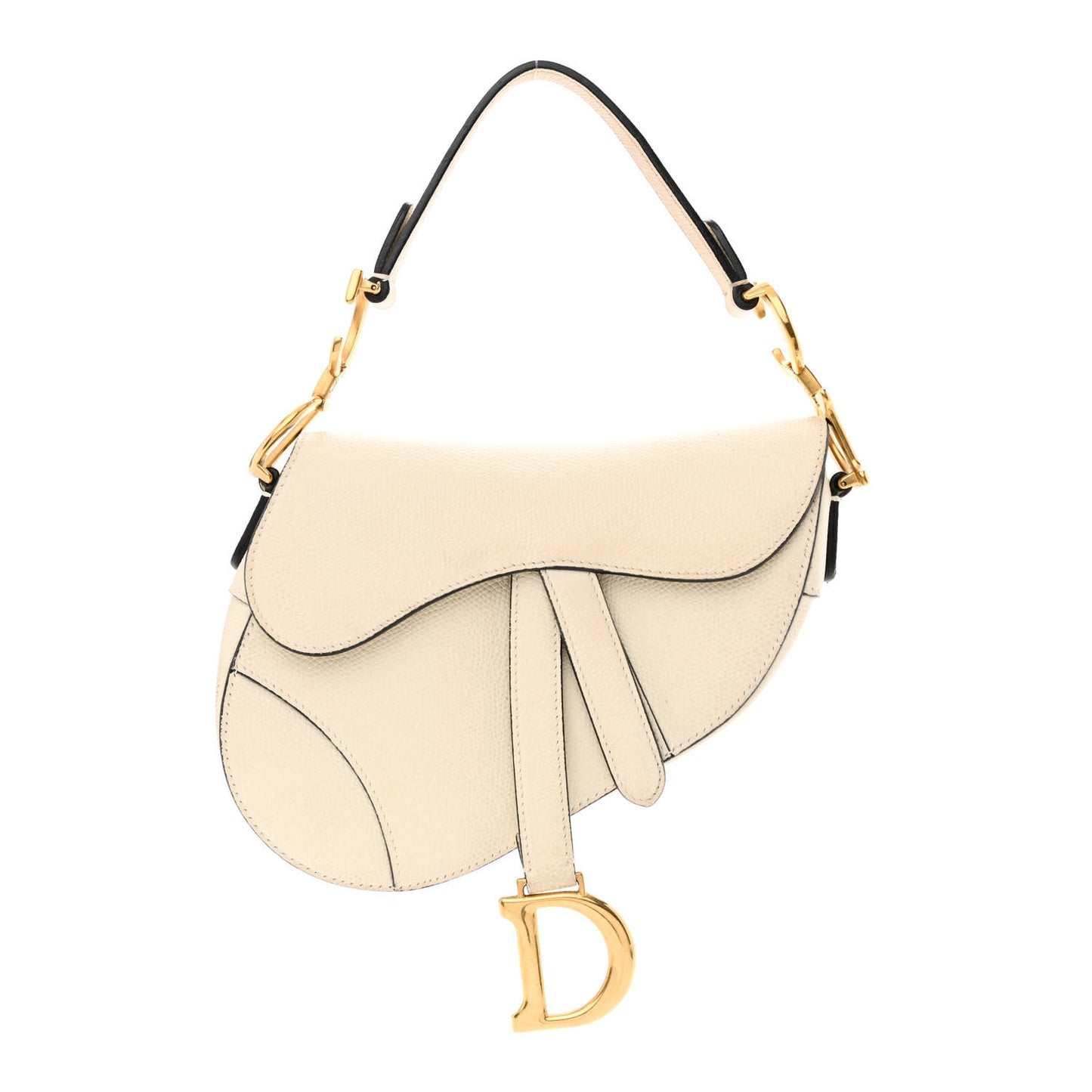Grained Calfskin Mini Saddle Bag White