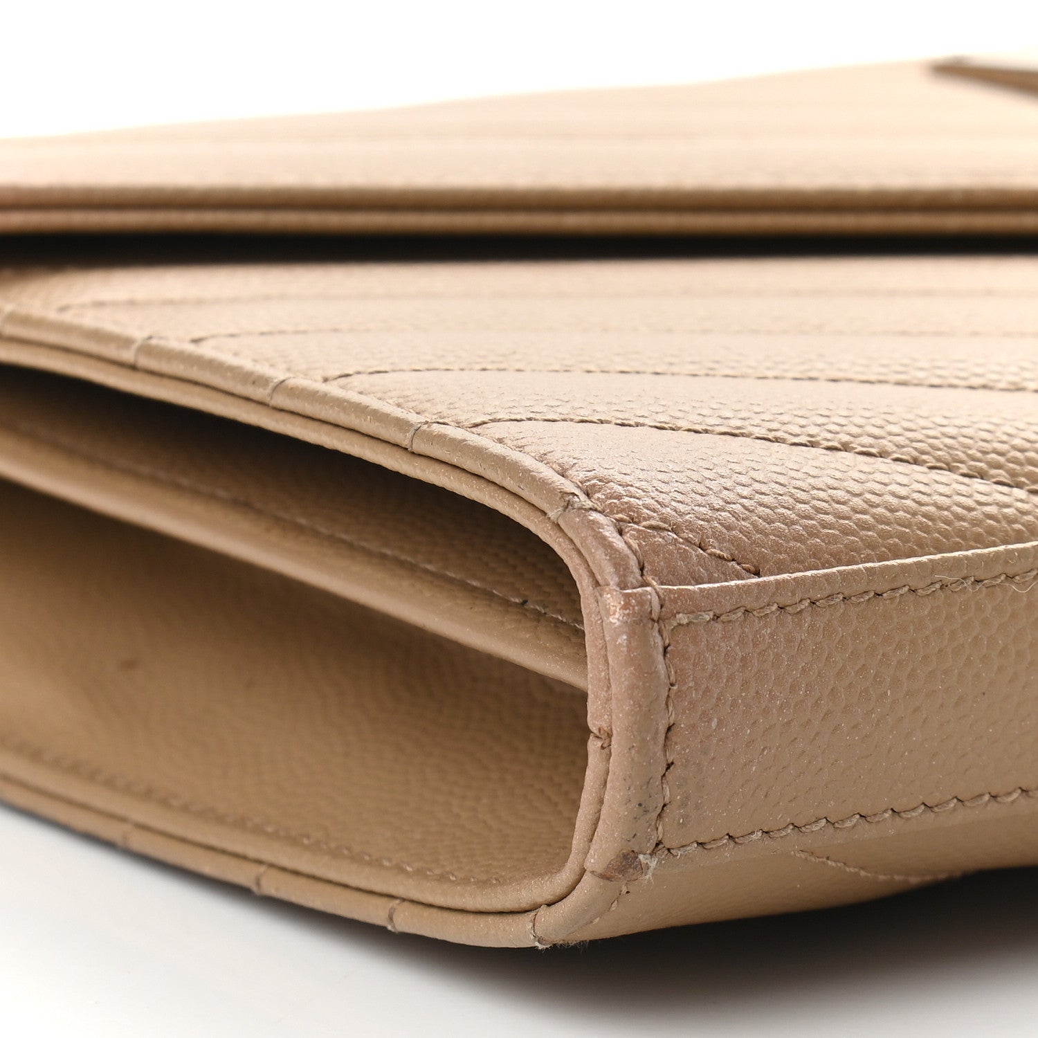 Saint Laurent Grain De Poudre Matelasse Chevron Monogram Chain Wallet Nude Powder 7 of 11