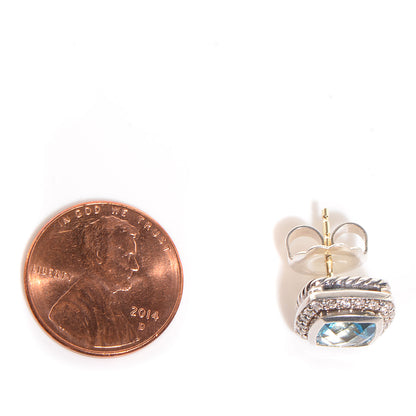 David Yurman Sterling Silver Diamond Blue Topaz 7mm Petite Albion Earrings 2 of 5