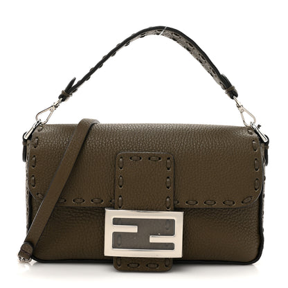Fendi Cuoio Roma Sellerissima Nappa Sintetica Tape Stitch Mini Baguette Argento 1 of 11