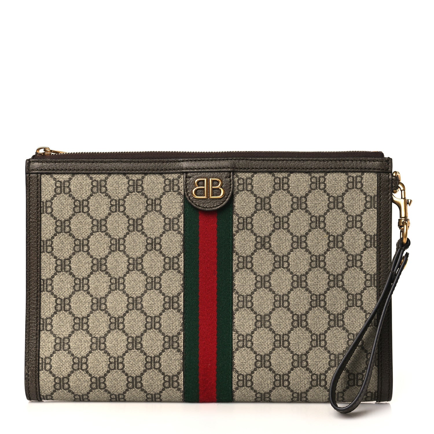 Gucci X BALENCIAGA BB Supreme Monogram Web Ophidia Wristlet Beige New Acero 1 of 8