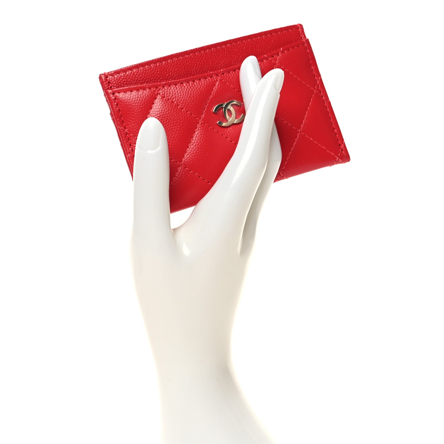 Chanel Caviar Quilted Card Holder Red 2 of 9