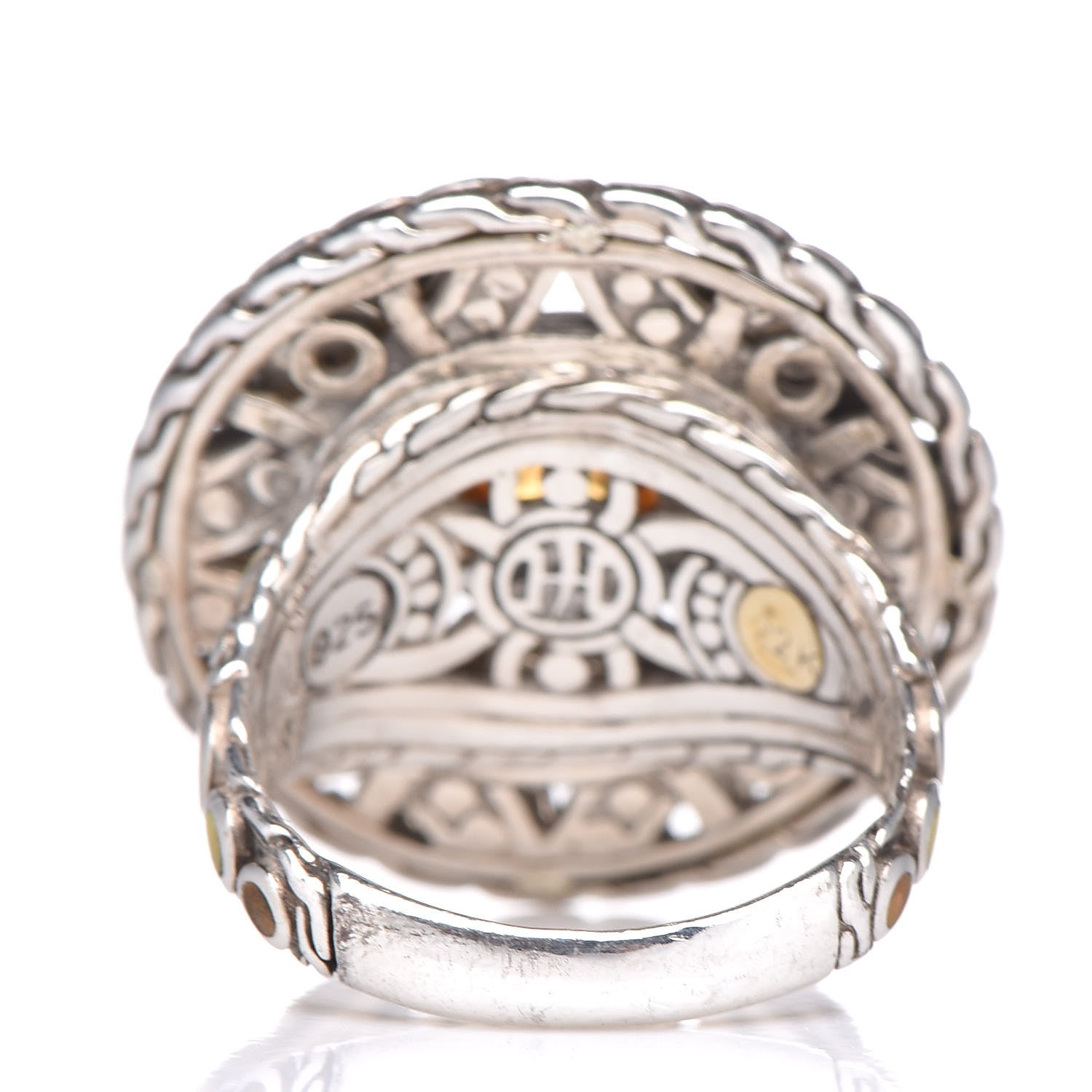 John Hardy Sterling Silver 22K Yellow Gold Citrine Enamel Palu Bulan Coin Ring 54 7 4 of 6