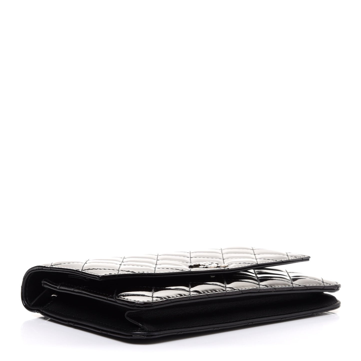 Patent Quilted Brilliant Wallet On Chain WOC Black