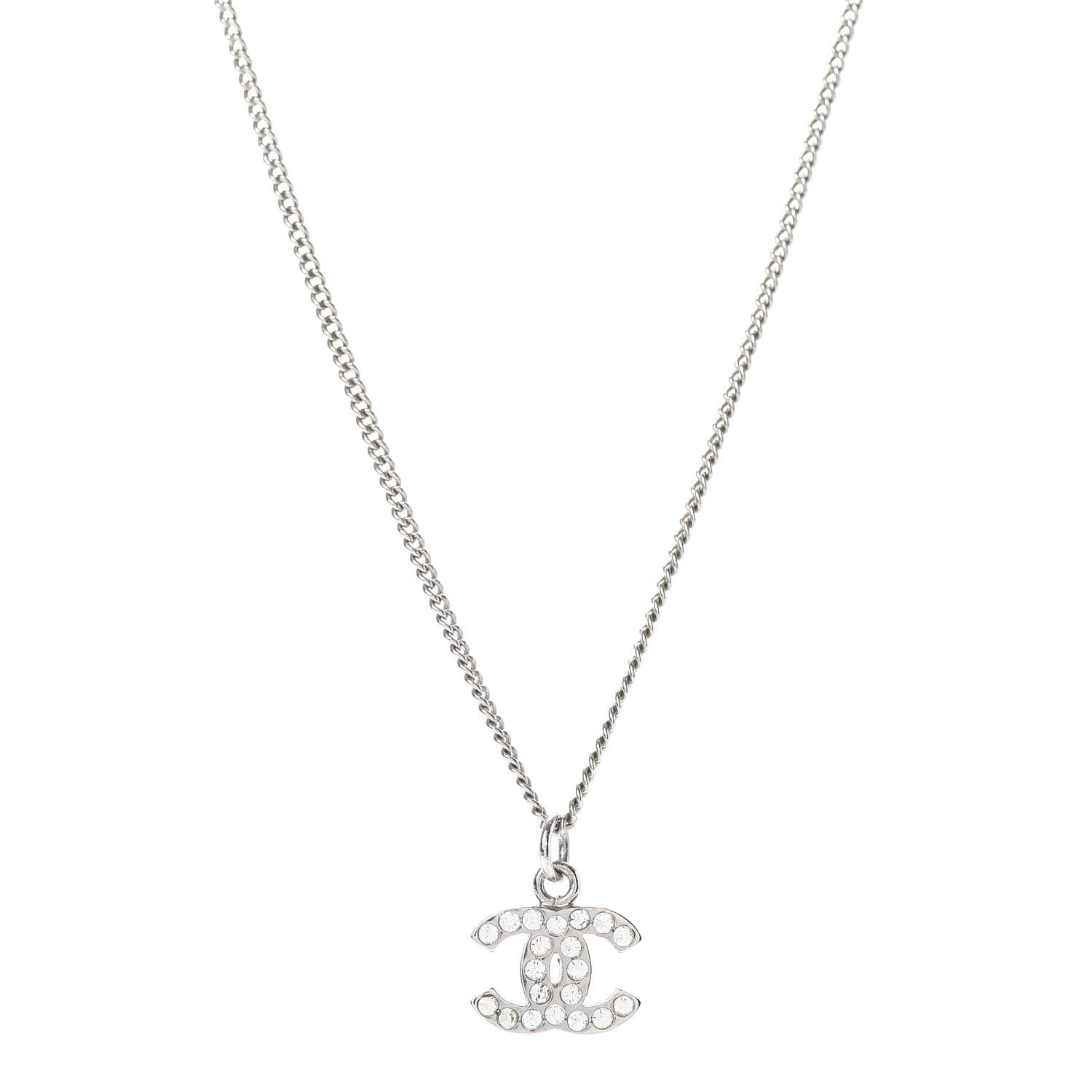 Chanel Crystal CC Necklace Silver 1 of 5