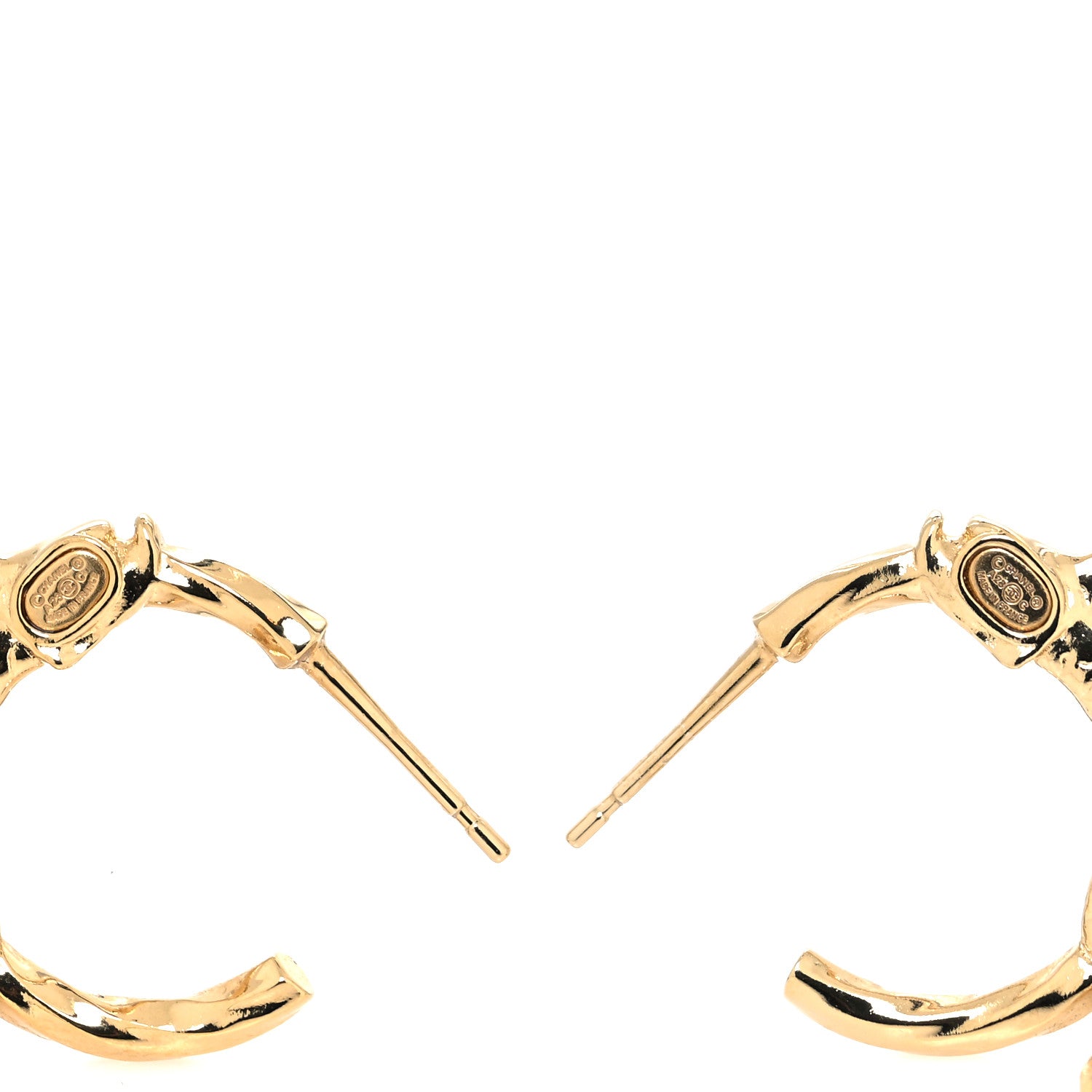 Chanel Metal Crystal Studded CC Hoop Drop Earrings Gold 3 of 4