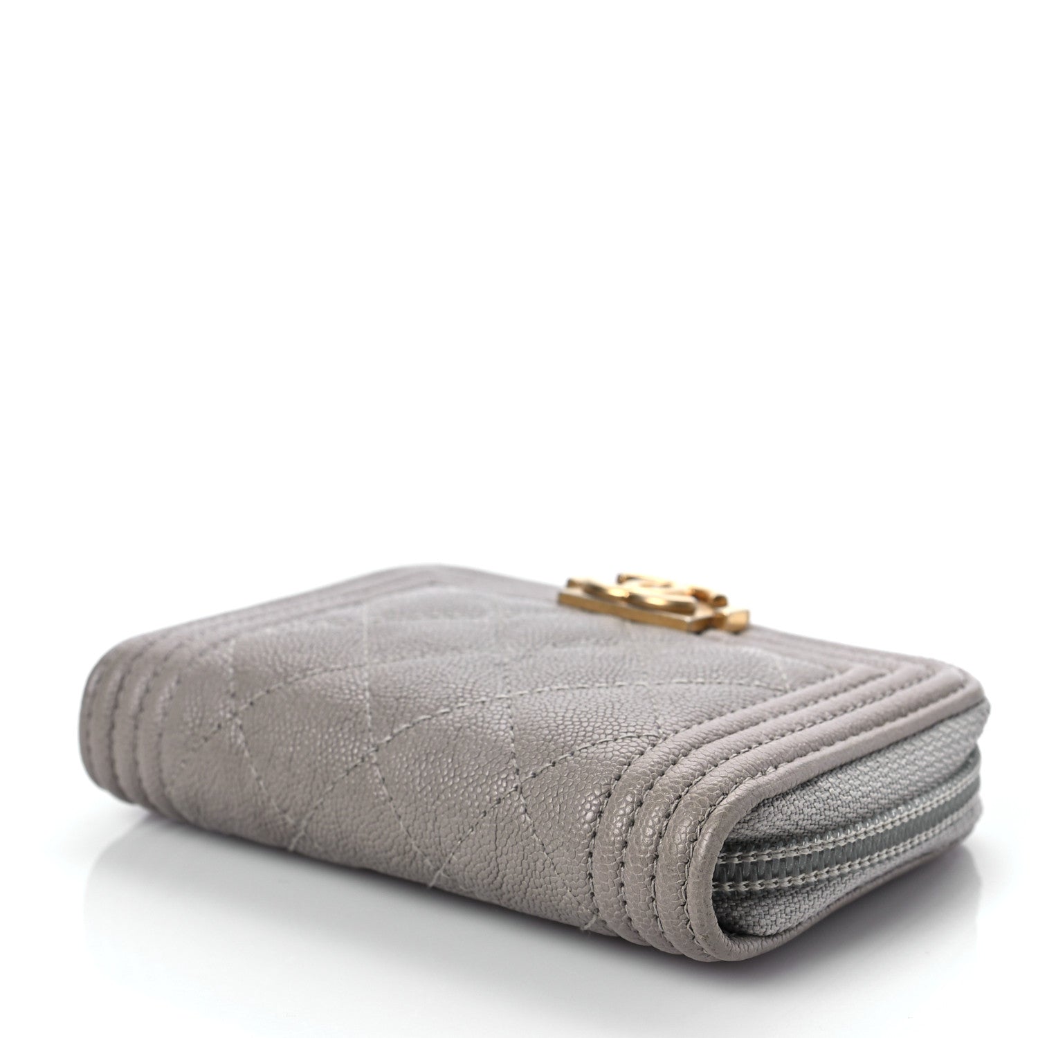 Chanel Caviar Quilted Boy Zip Around Coin Purse Wallet Grey 9 of 9