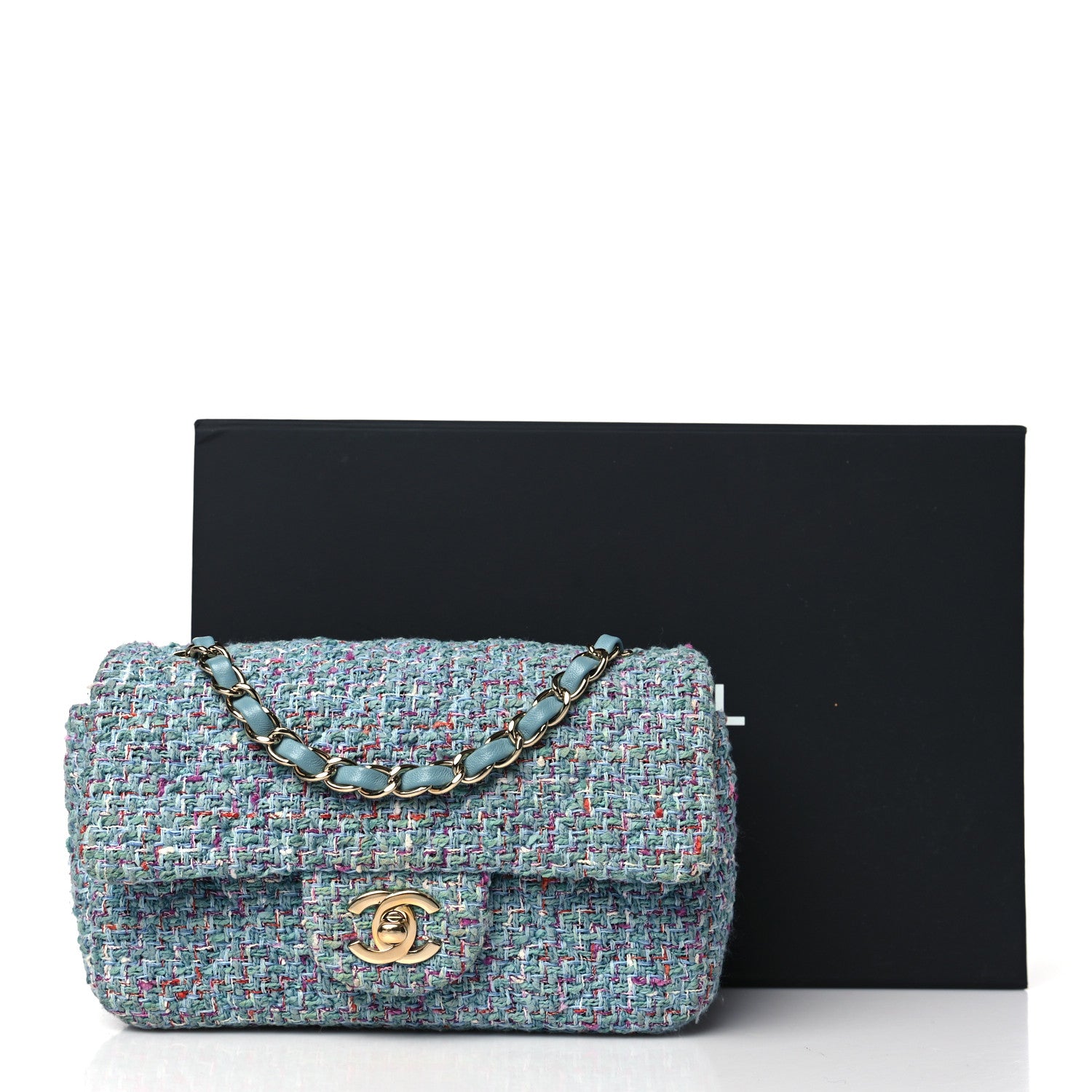 Chanel Tweed Quilted Mini Rectangular Flap Turquoise Purple White Red 13 of 13