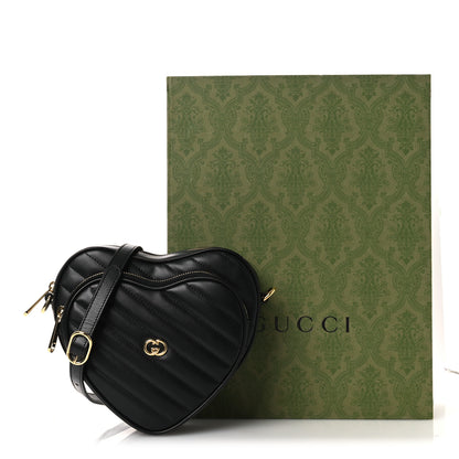 Gucci Calfskin Matelasse Diagonal Mini Interlocking G Heart Shoulder Bag Black 11 of 11