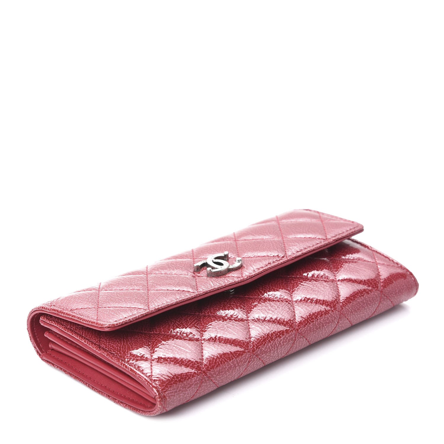 Chanel Distressed Patent Calfskin Quilted Large Flap Wallet Dark Pink 4 of 11