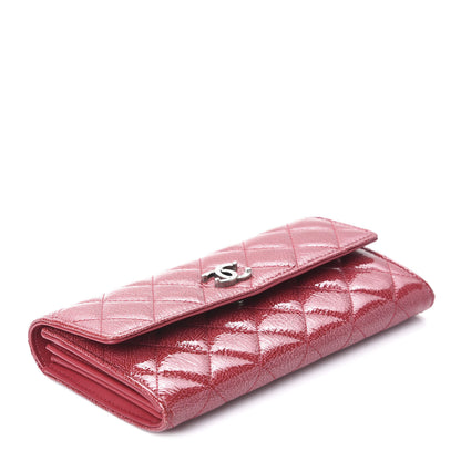 Chanel Distressed Patent Calfskin Quilted Large Flap Wallet Dark Pink 4 of 11