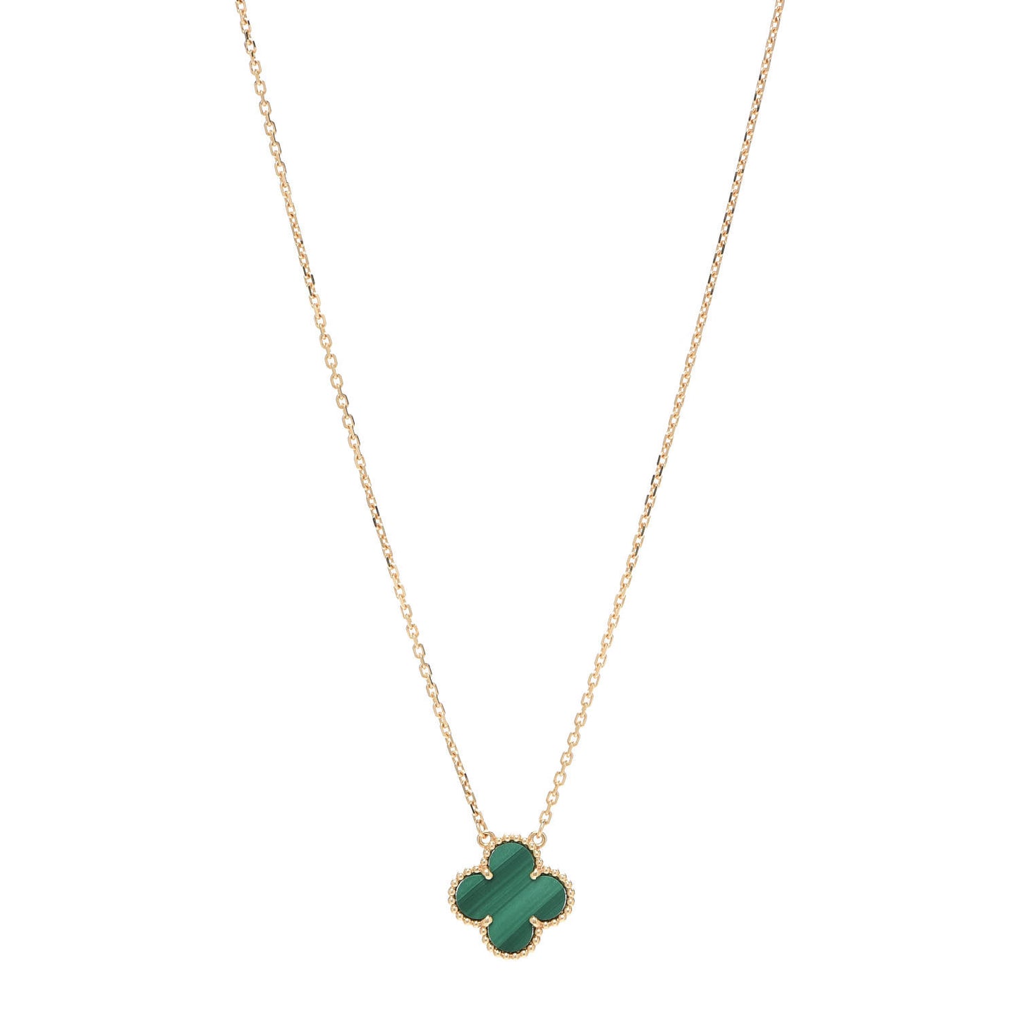 18K Yellow Gold Malachite Vintage Alhambra Pendant Necklace