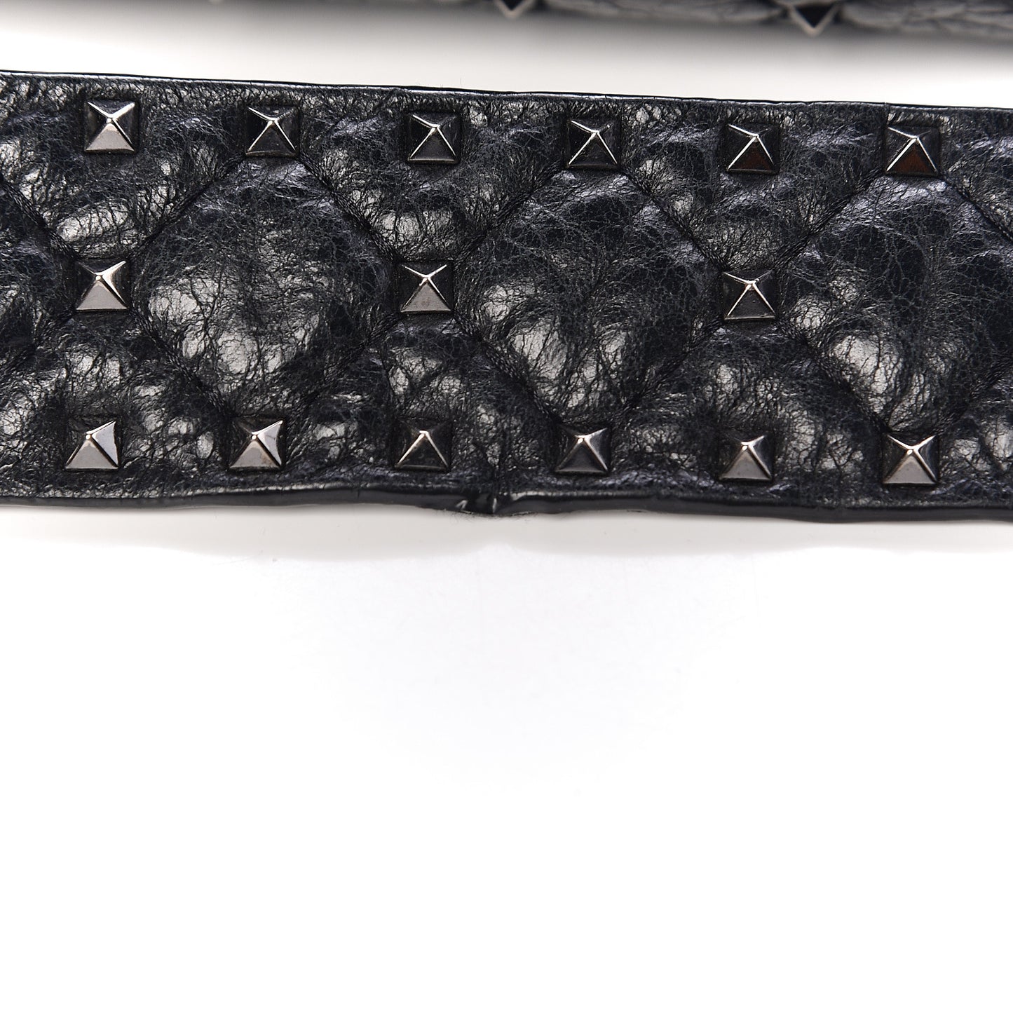 Craquele Nappa Medium Rockstud Spike Shoulder Bag Black
