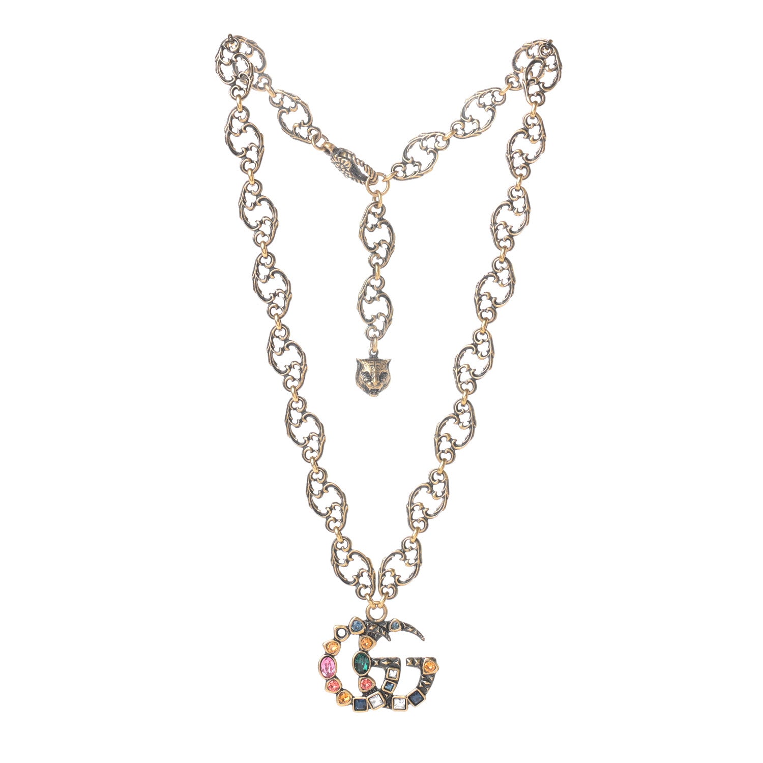 Gucci Crystal Marmont Necklace Aged Gold Multicolor 3 of 4