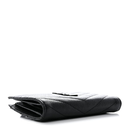 Saint Laurent Grain De Poudre Matelasse Chevron Monogram Zipped Two-Part Wallet Black 4 of 10