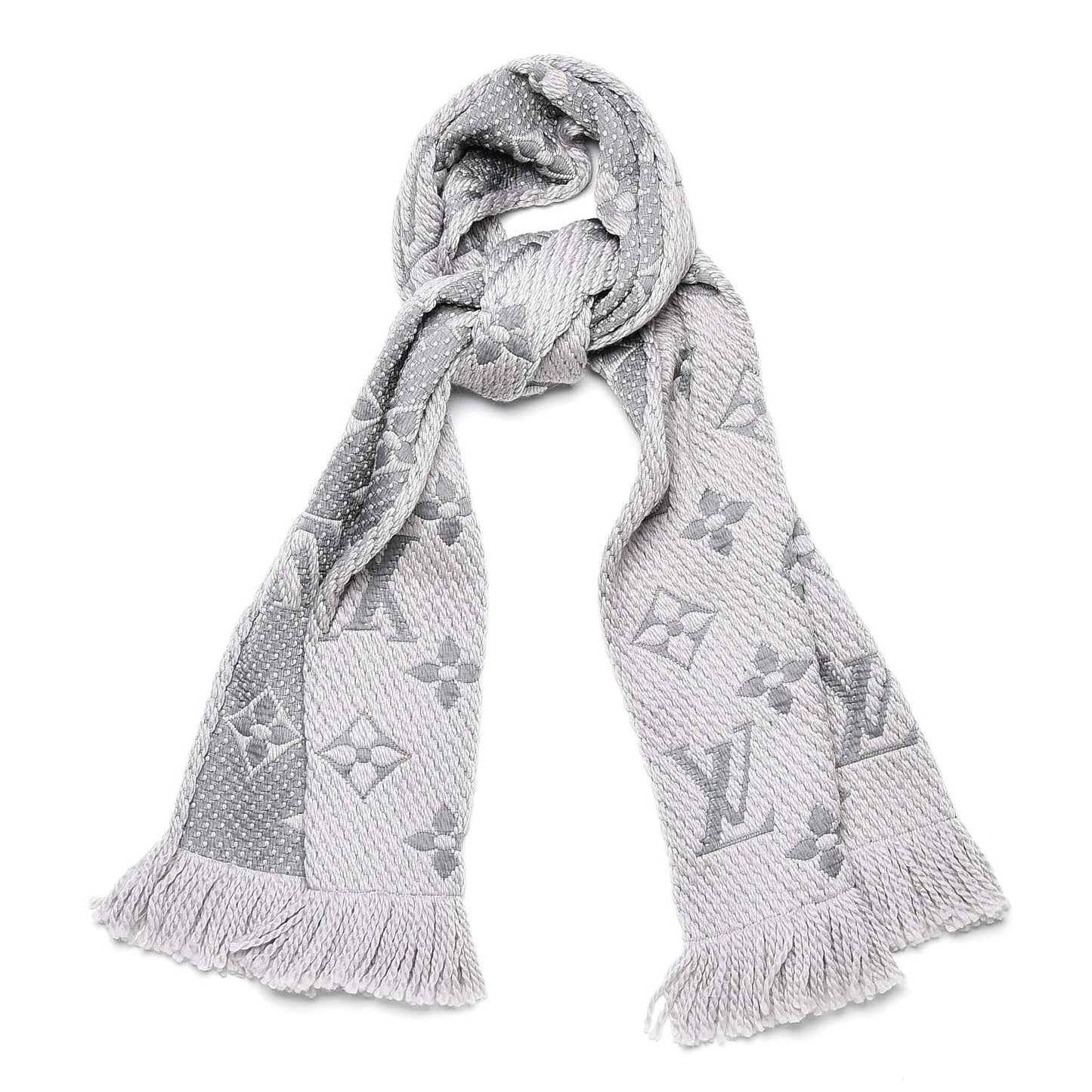 Wool Silk Logomania Scarf Pearl Grey