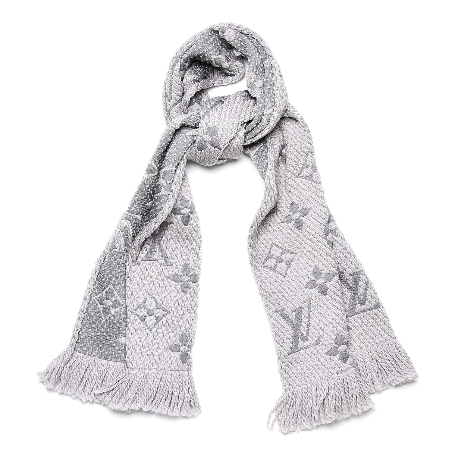 Louis Vuitton Wool Silk Logomania Scarf Pearl Grey 1 of 4