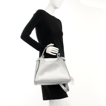 Fendi Cuoio Romano Lux Selleria Medium Peekaboo Iconic Satchel Argento 3 of 7