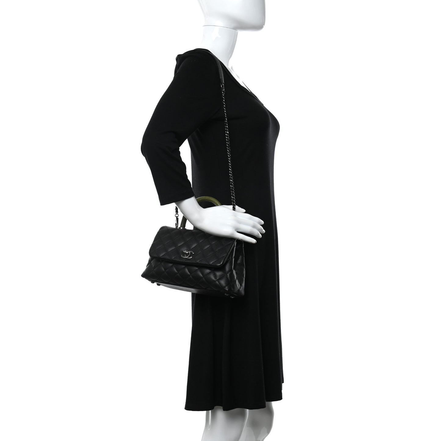 Caviar Lizard Quilted Mini Coco Handle Flap Black Khaki