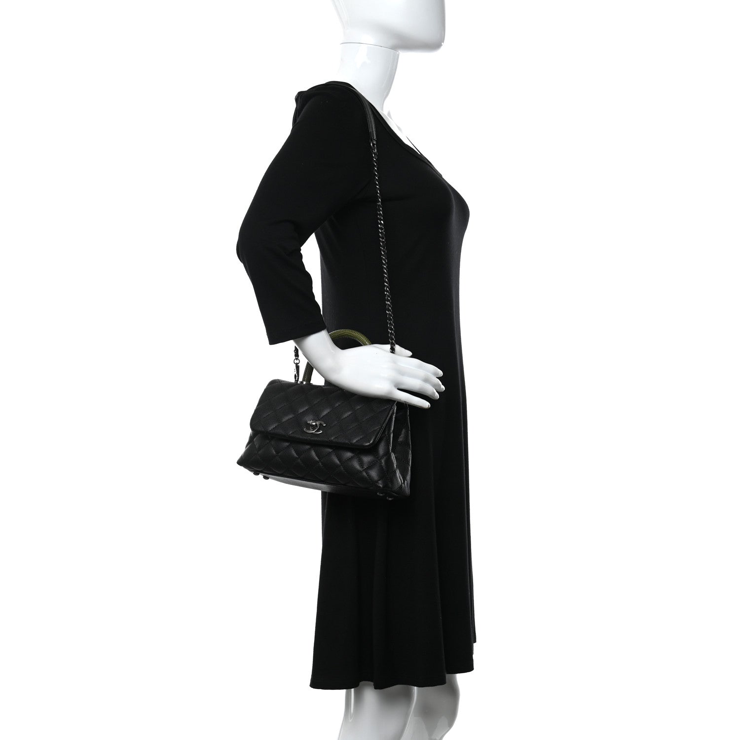 Chanel Caviar Lizard Quilted Mini Coco Handle Flap Black Khaki 2 of 9