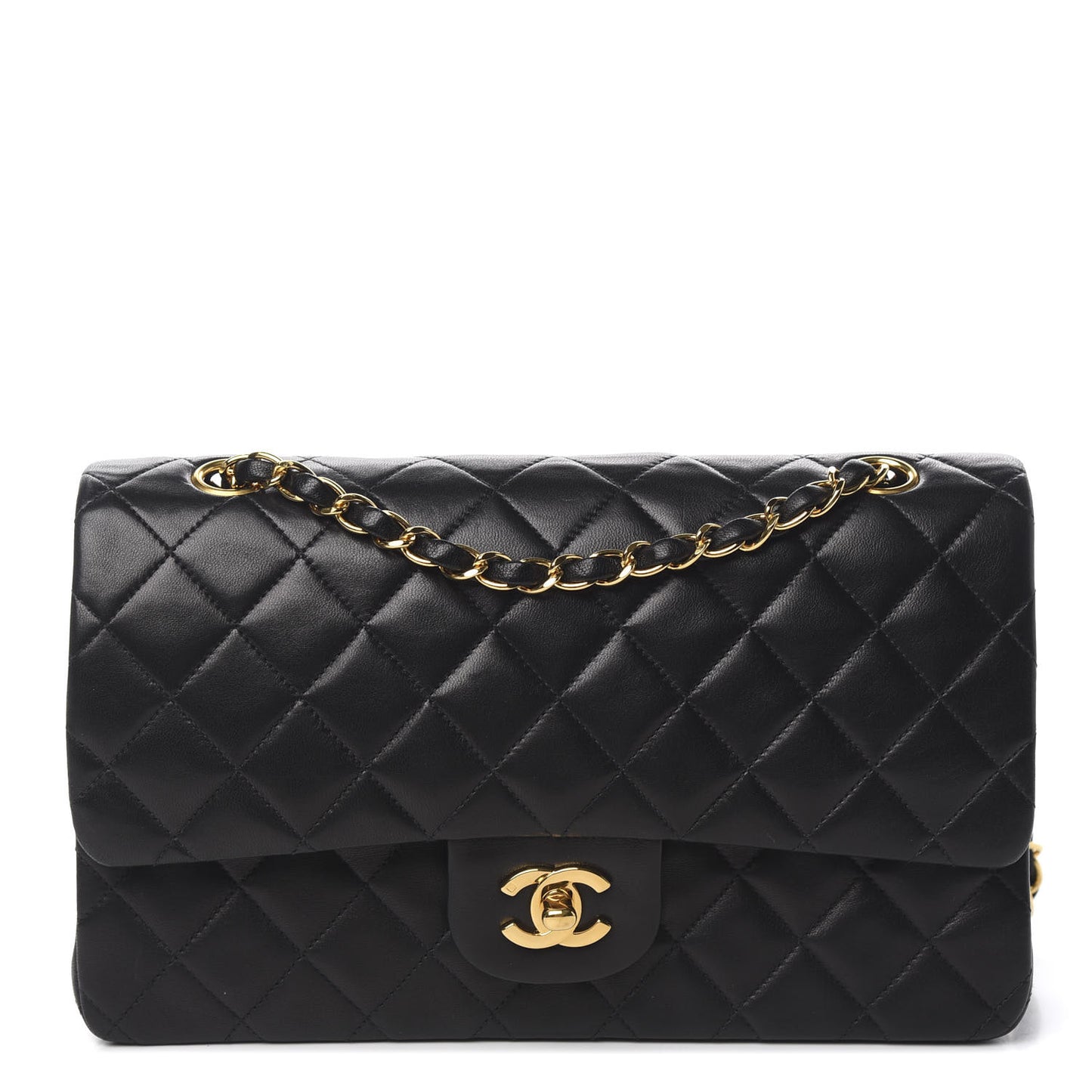 Lambskin Quilted Medium Double Flap Black