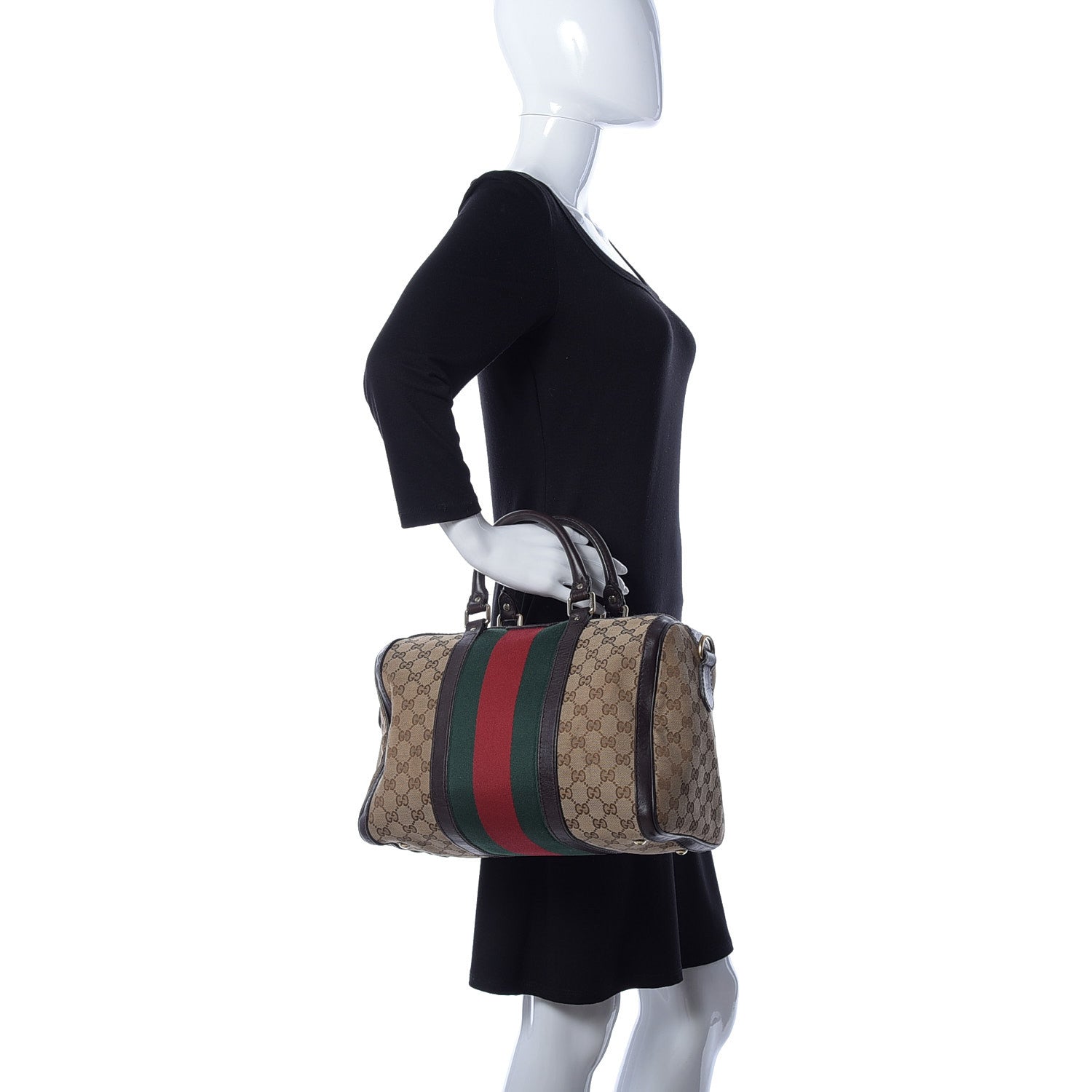 Gucci Monogram Vintage Web Medium Boston Dark Brown 3 of 11