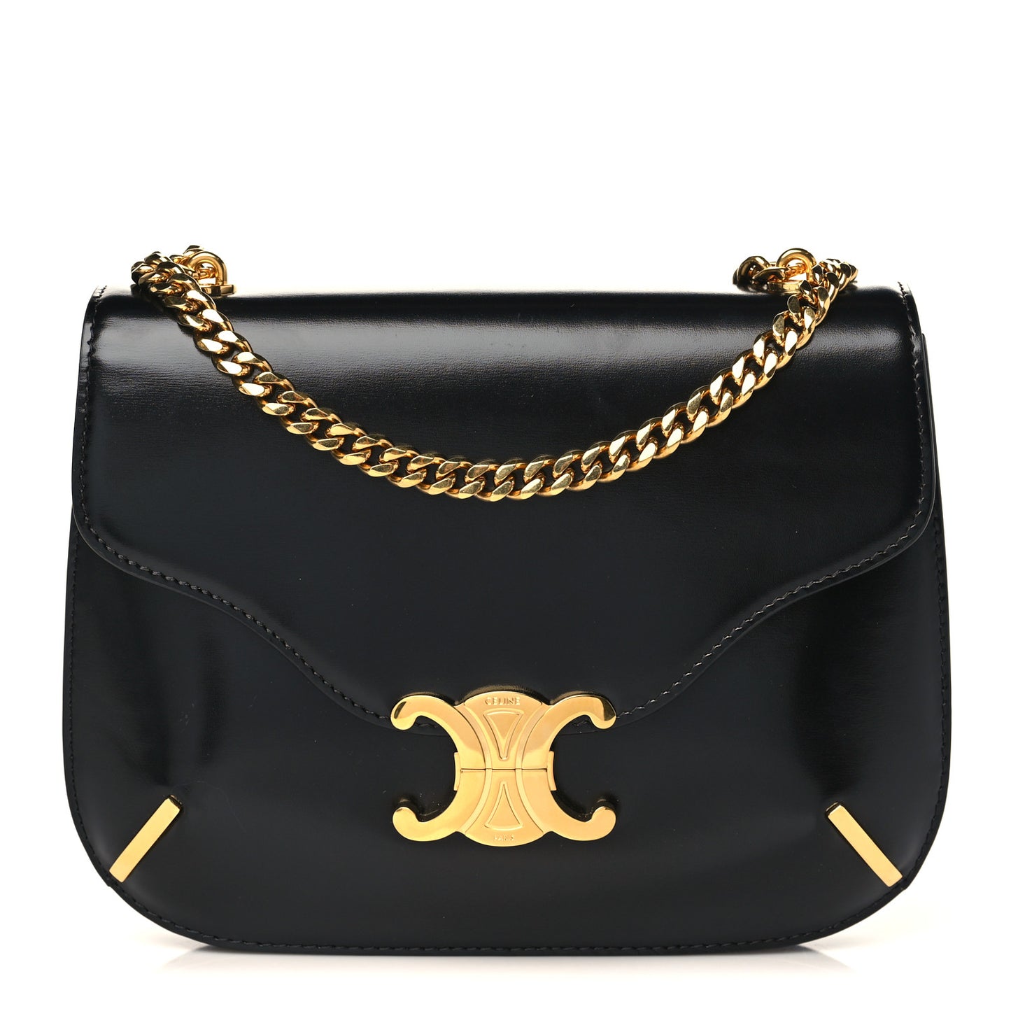 Shiny Calfskin Chain Besace Triomphe Black