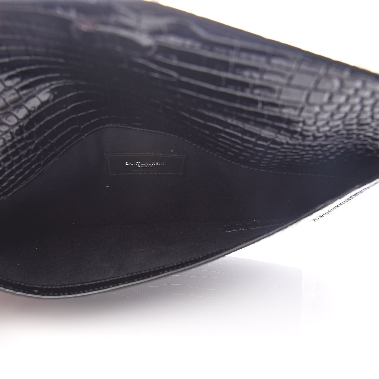 Calfskin Crocodile Embossed Uptown Monogram Clutch Black