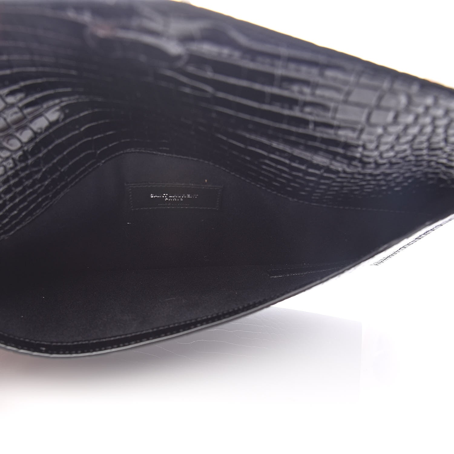 Saint Laurent Calfskin Crocodile Embossed Uptown Monogram Clutch Black 5 of 9