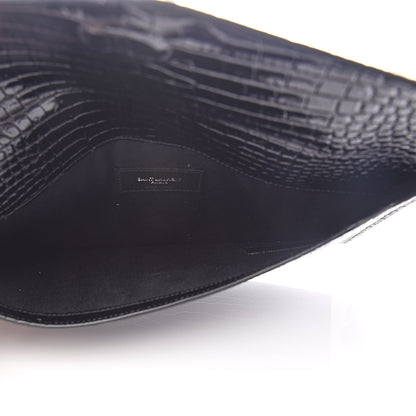 Saint Laurent Calfskin Crocodile Embossed Uptown Monogram Clutch Black 5 of 9