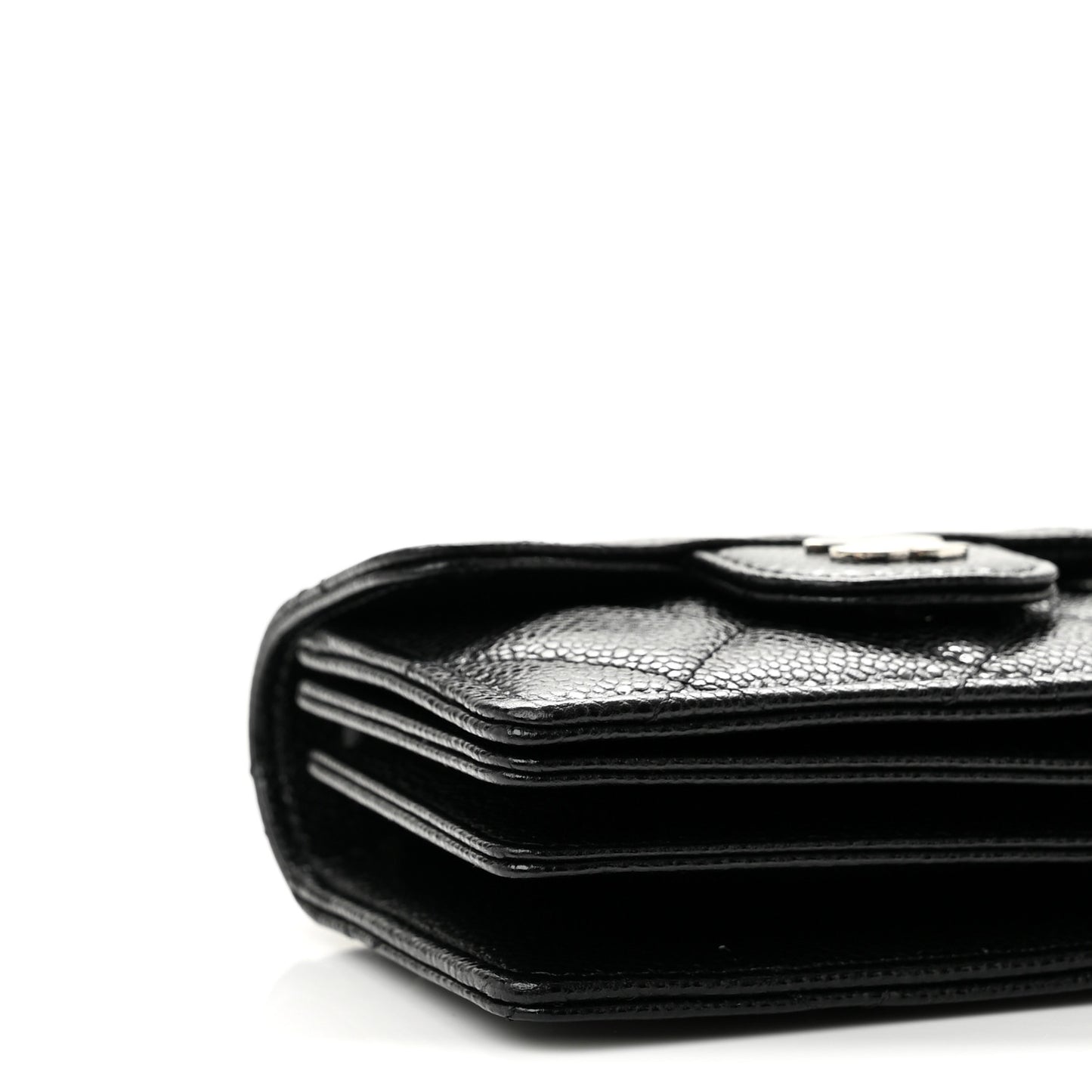 Caviar Quilted Flap Card Holder On Chain Black