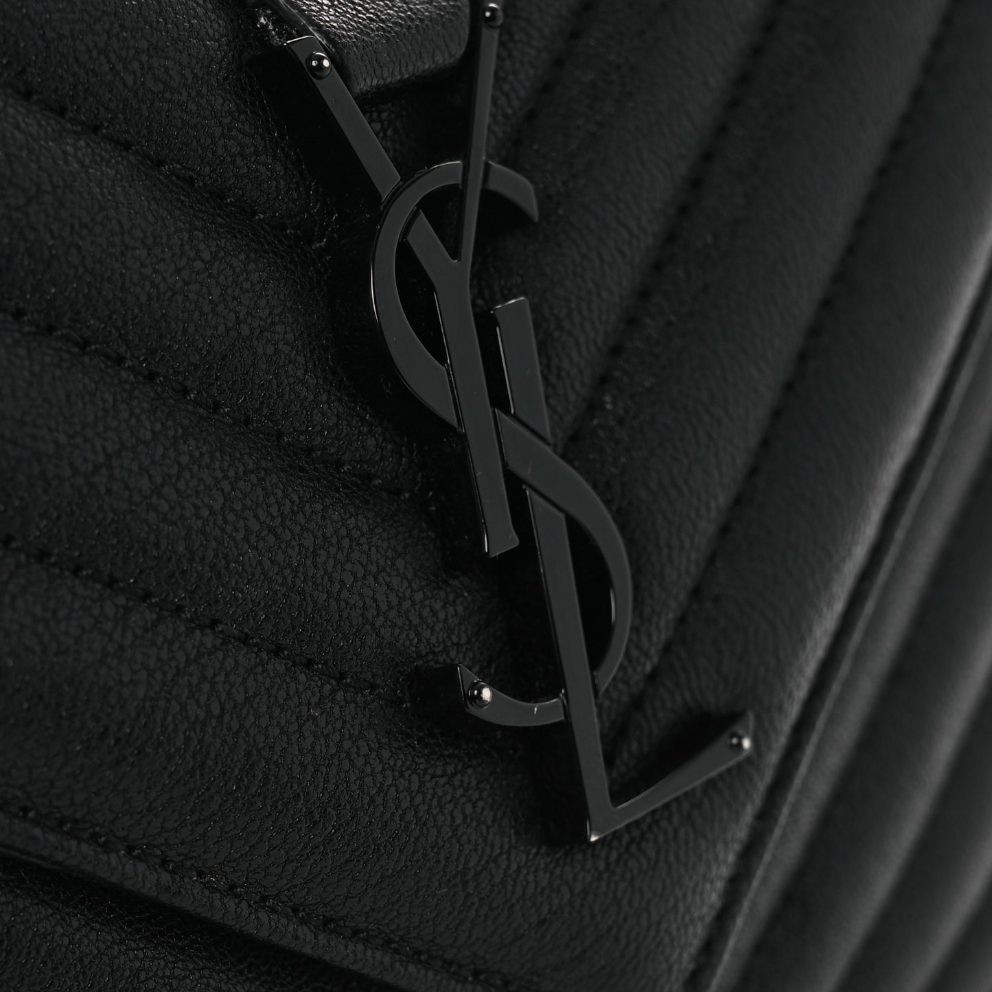 Sheepskin Matelasse Chevron Monogram Monochrome Medium College Bag Black