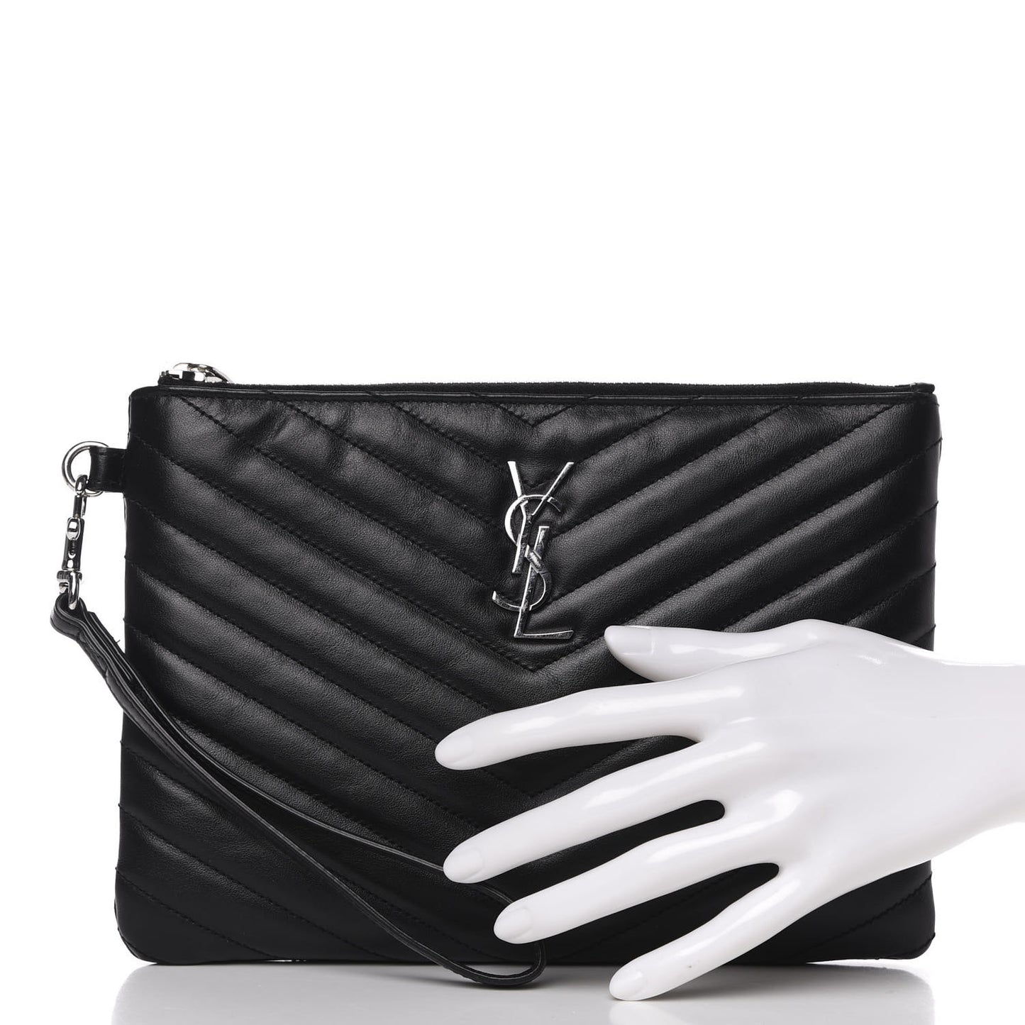 Calfskin Matelasse Chevron Monogram A5 Wristlet Black