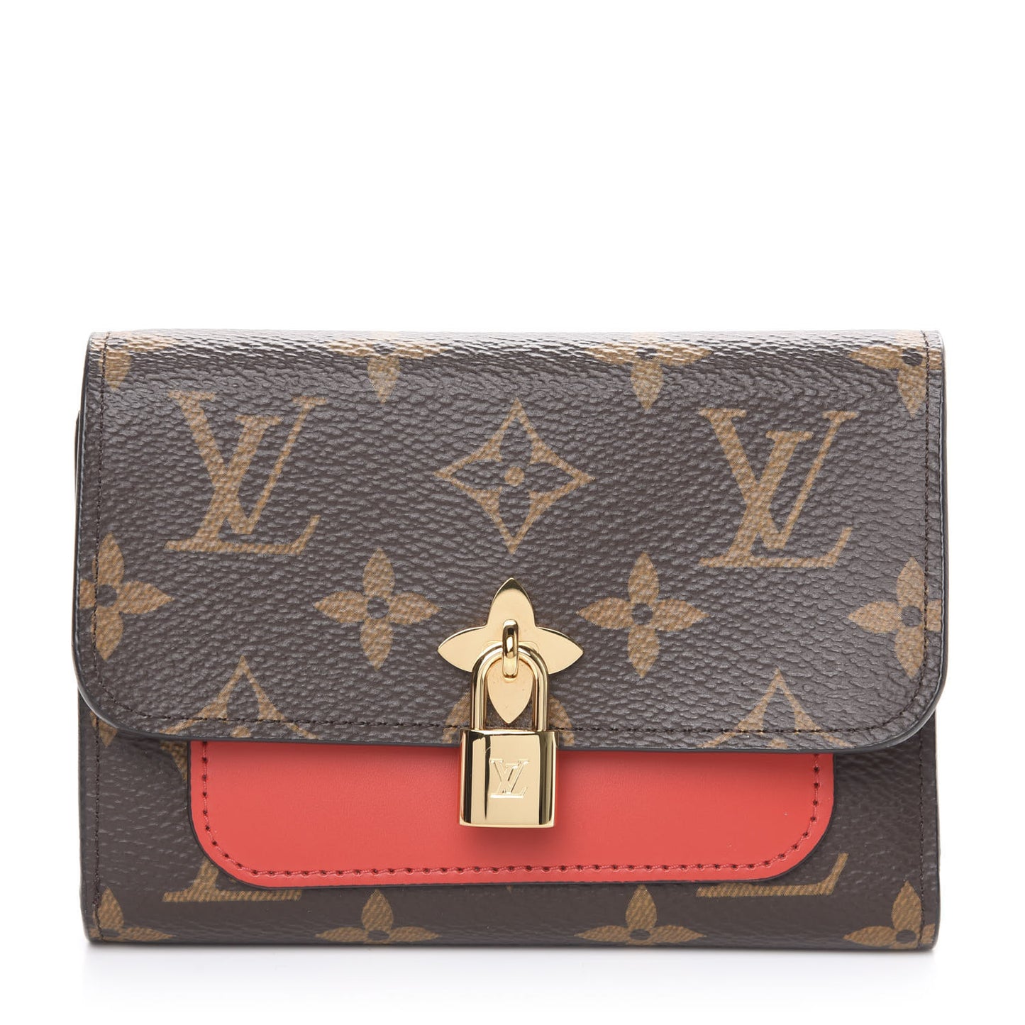 Monogram Flower Lock Compact Wallet Coquelicot