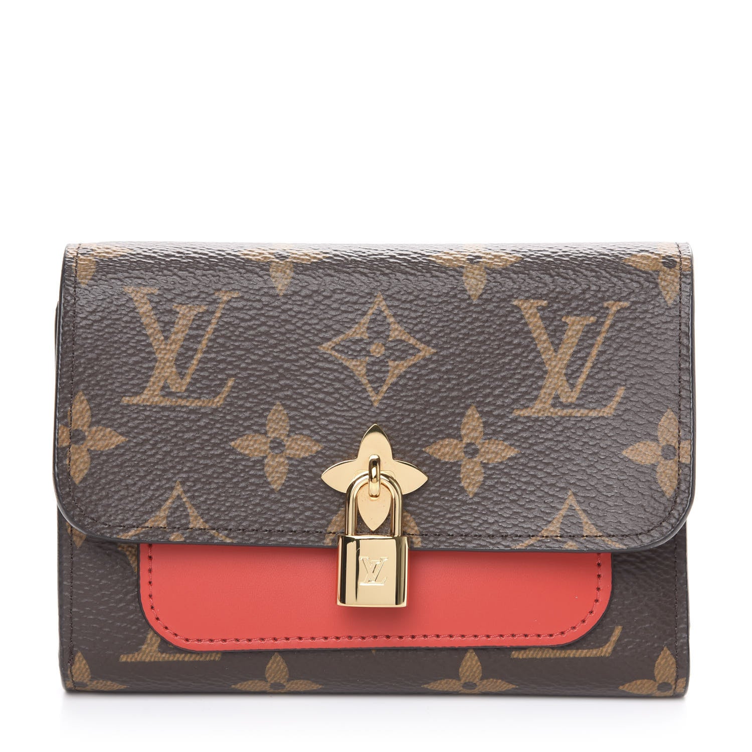 Louis Vuitton Monogram Flower Lock Compact Wallet Coquelicot 1 of 8