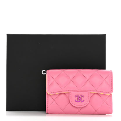 Chanel Lambskin Quilted Flap Card Holder Wallet Pink Yellow 12 of 12