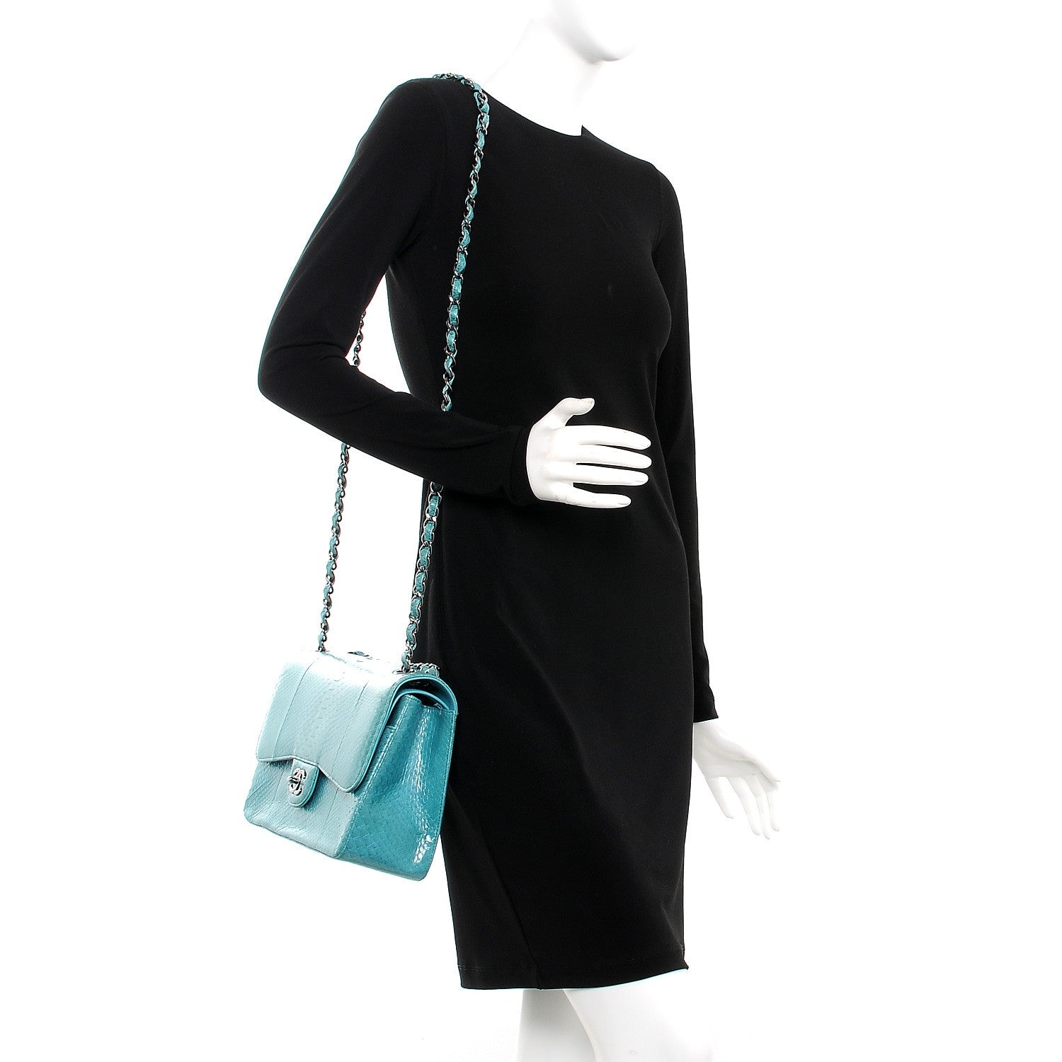 Chanel Python Jumbo Double Flap Turquoise 2 of 10