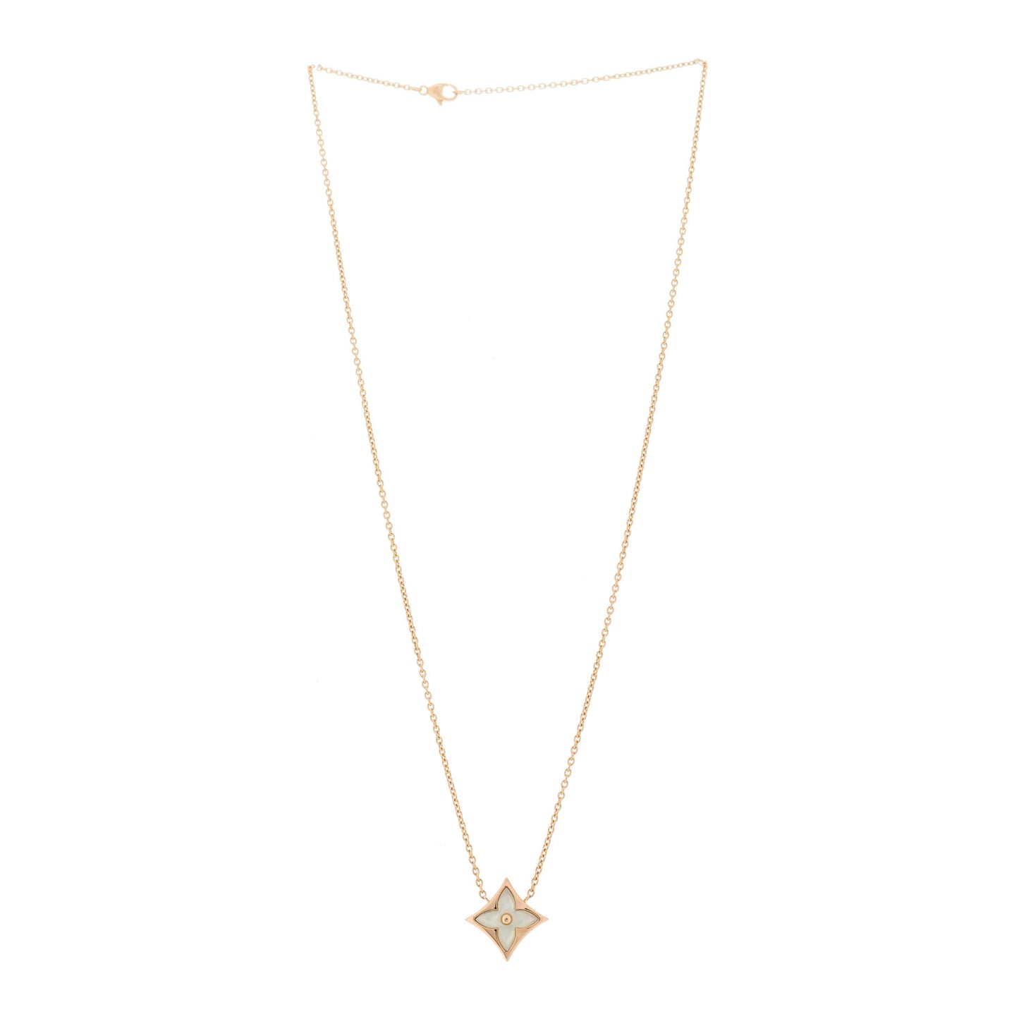 18K Pink Gold Mother of Pearl Color Blossom Star Pendant Necklace