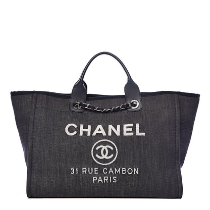 Chanel Denim Large Deauville Tote Dark Blue 1 of 13