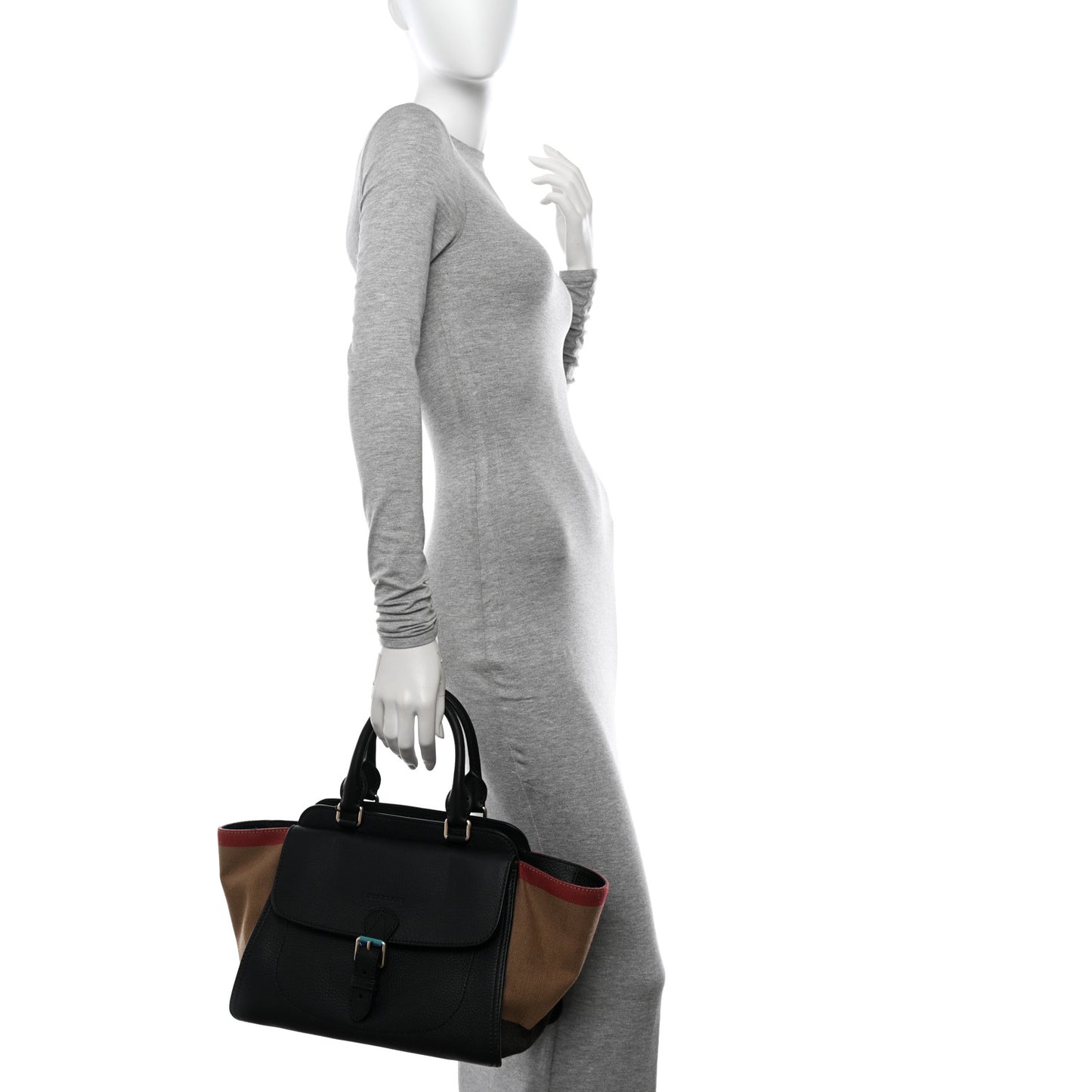 Canvas Mega Check Grained Calfskin Medium Harcourt Satchel Black