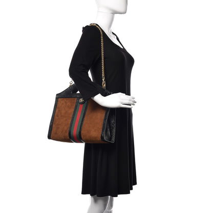 Gucci Suede Patent GG Web Medium Ophidia Top Handle Chain Nocciola Black 2 of 11