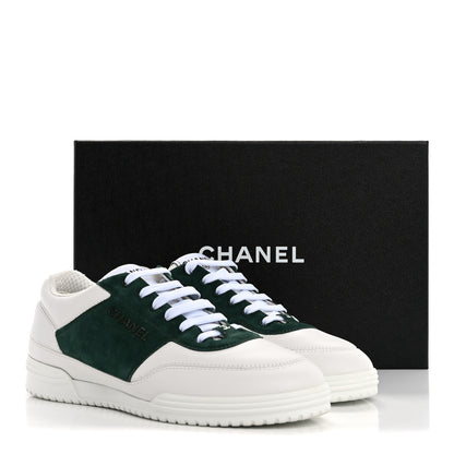 Chanel Calfskin Suede Calfskin Logo Womens Sneakers 38.5 White Dark Green 11 of 11