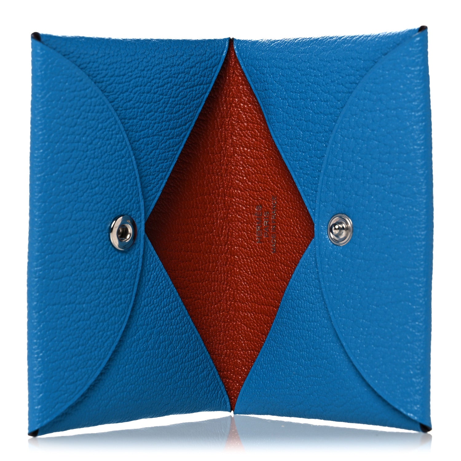 Hermes Chevre Mysore Verso Calvi Card Case Bleu Frida Cuivre 5 of 8