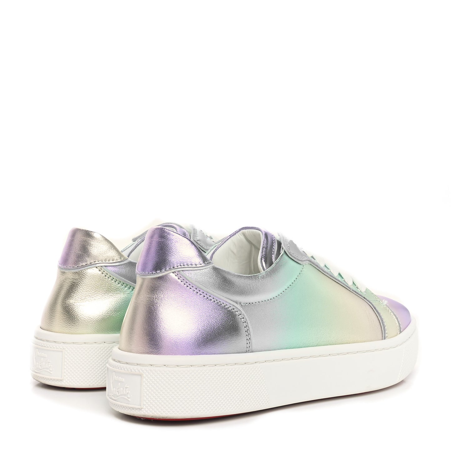 Metallic Calfskin Flat Sneakers 37 White Multicolor